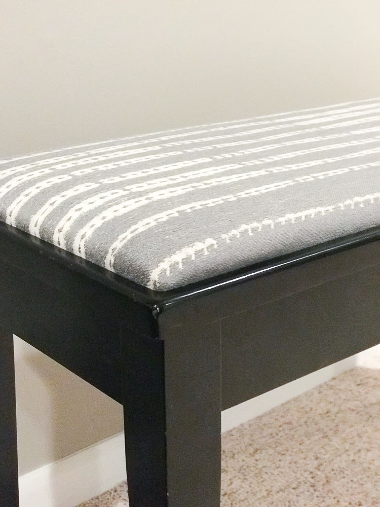 Piano Bench: Striped Fabric Upholstery Seating Update