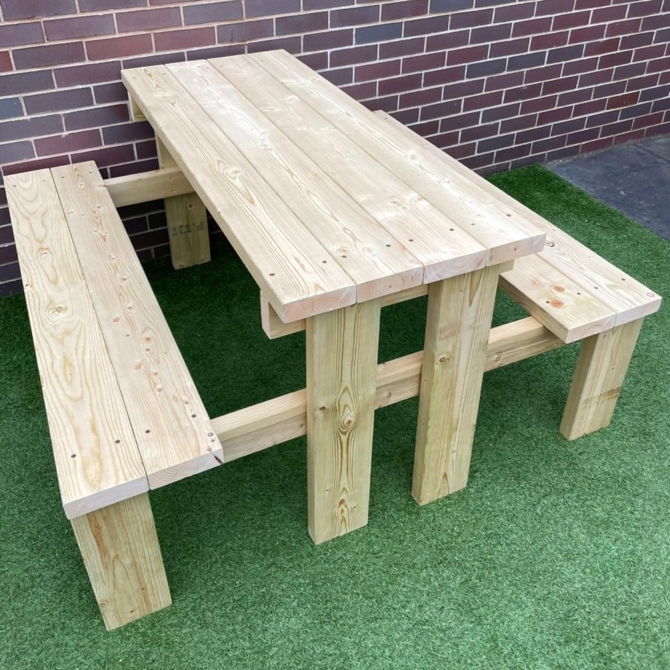 Picnic Table featuring Chunky Legs and Thick Plank Top
