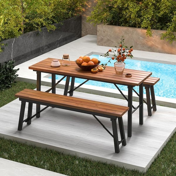 Picnic Table Set with Folding Legs and Matte Black Frame