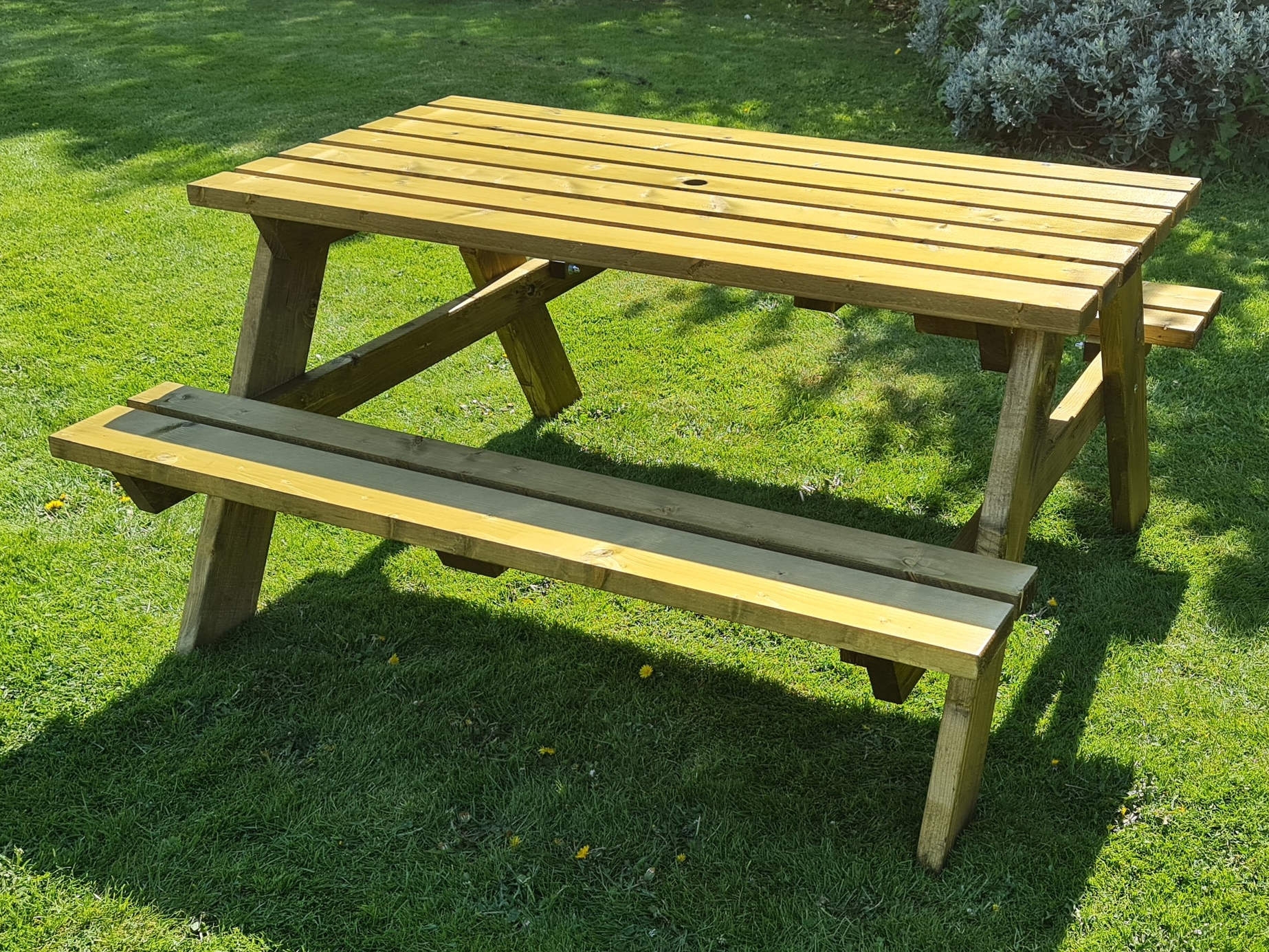 Picnic Table with A-Frame Base and Slatted Wood Top