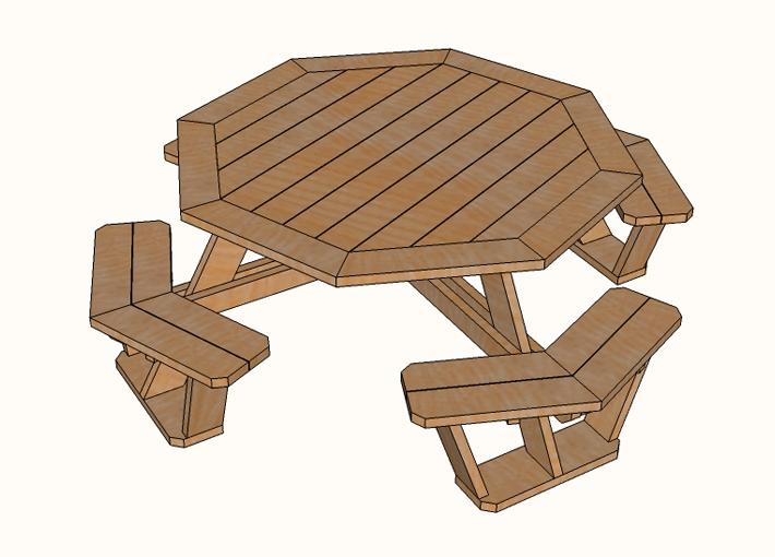 Picnic Table with Octagonal Design and Corner Benches