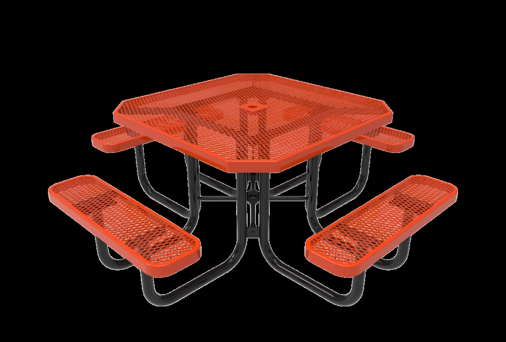 Picnic Table with Orange Expanded Metal Mesh Top