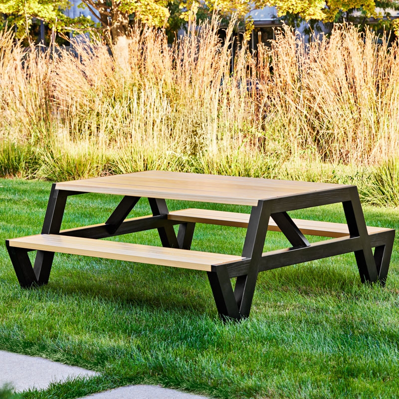 Picnic Table with V-Shaped Supports and Matte Black Frame