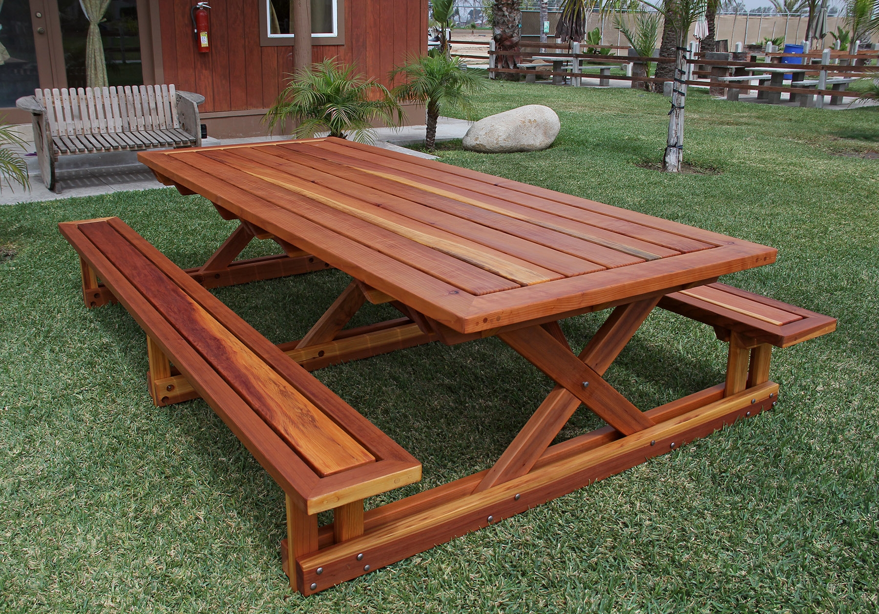 Picnic Table with X-Frame Legs and Mitered Wood Frame