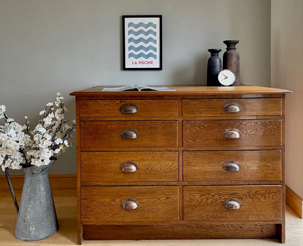 Plan Chest Vintage Solid Oak Eight Drawer Industrial Storage