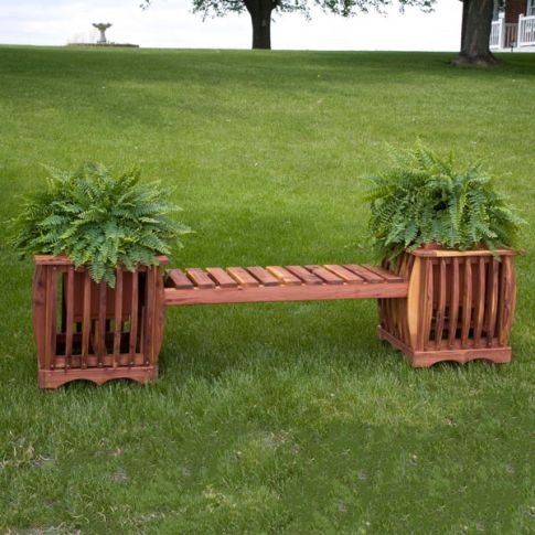 Planter Bench in Cedar Red Amish Cedar Planter Bench with Arched Base