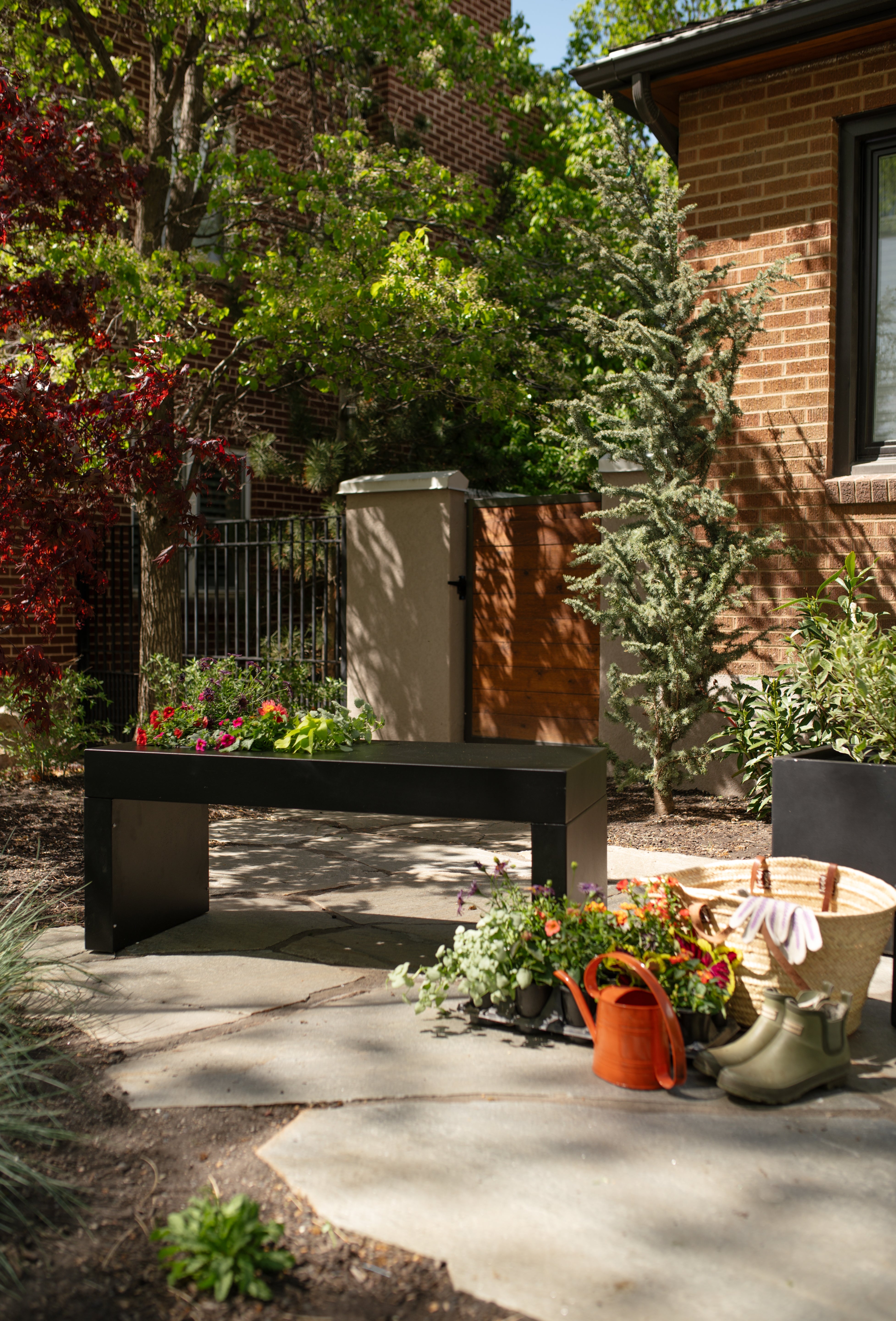 Planter Bench in Matte Black with Minimalist Block Legs and Frame