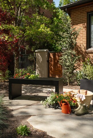 Planter Bench in Matte Black with Minimalist Block Legs and Frame