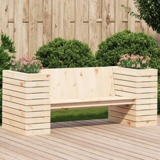 Planter Bench in Solid Pine with Dual Side Planters and Matte Finish