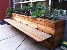 Planter Bench with Cantilevered Bench and Rustic Wood Raised Bed