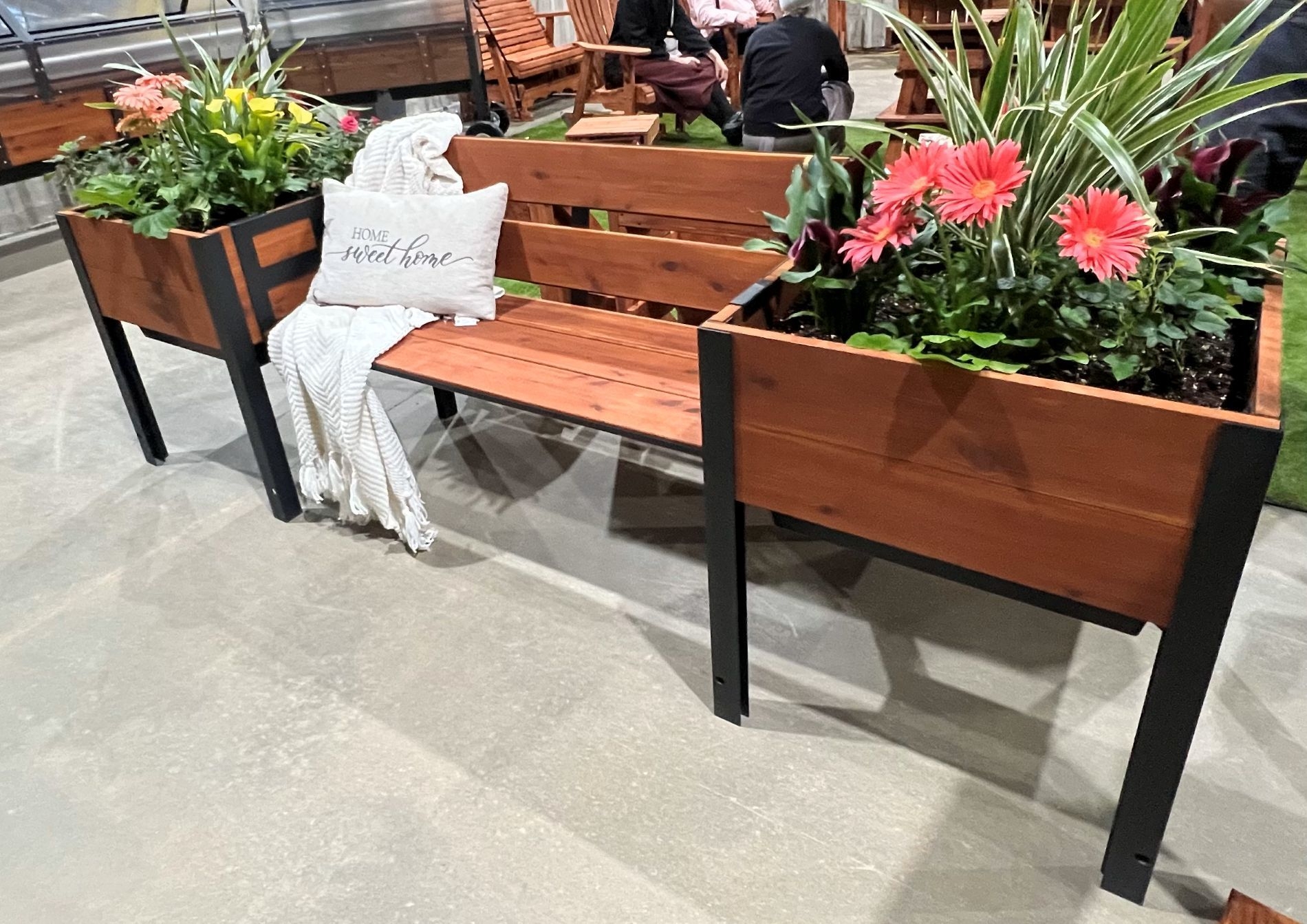 Planter Bench with Matte Black Frame and Cedar Planter Bench Style