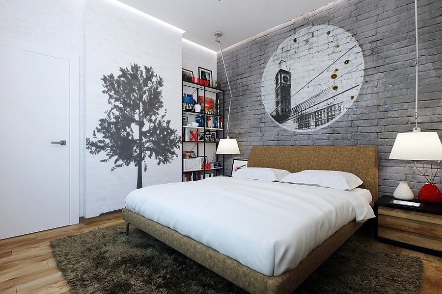 Platform Bed Brick Accent Wall Circular Mural Art
