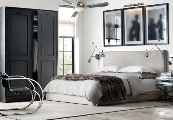 Platform Bed Monochromatic Art Metallic Trunk Table