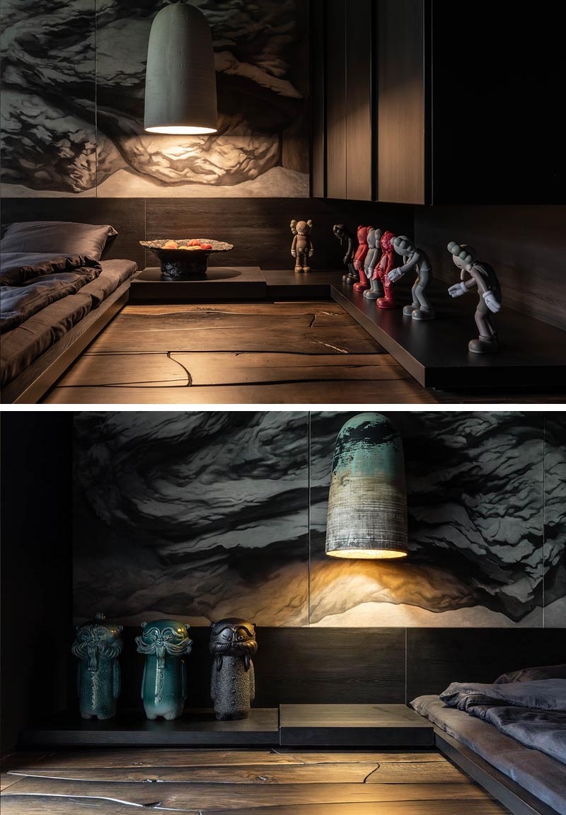 Platform Bed Organic Floor Seams Monochrome Mural