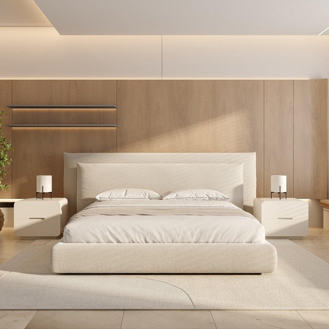 Platform Bed with Extended Headboard and Japandi Style Frame