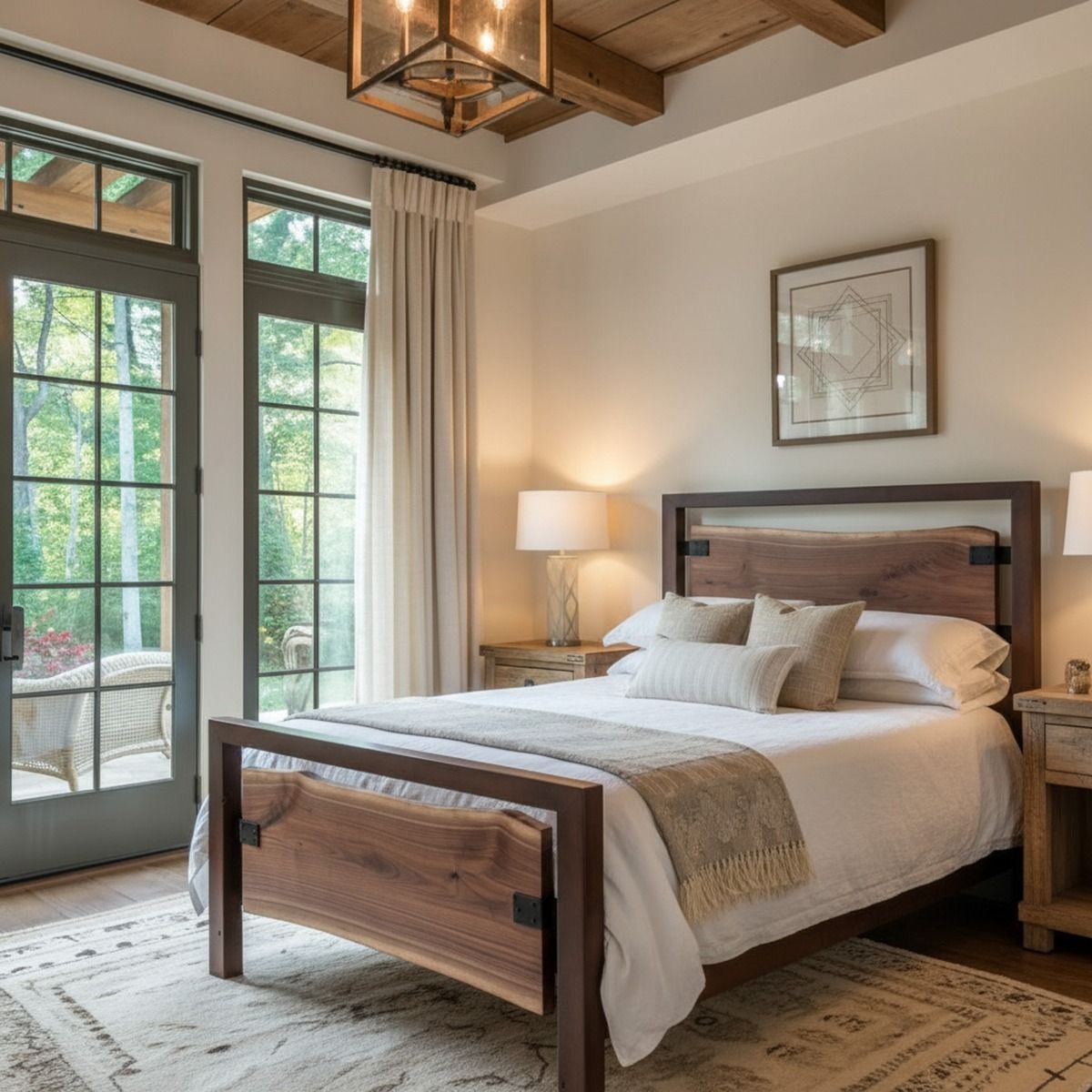 Platform Bed with Metal Frame Wood and Farmhouse Aesthetic