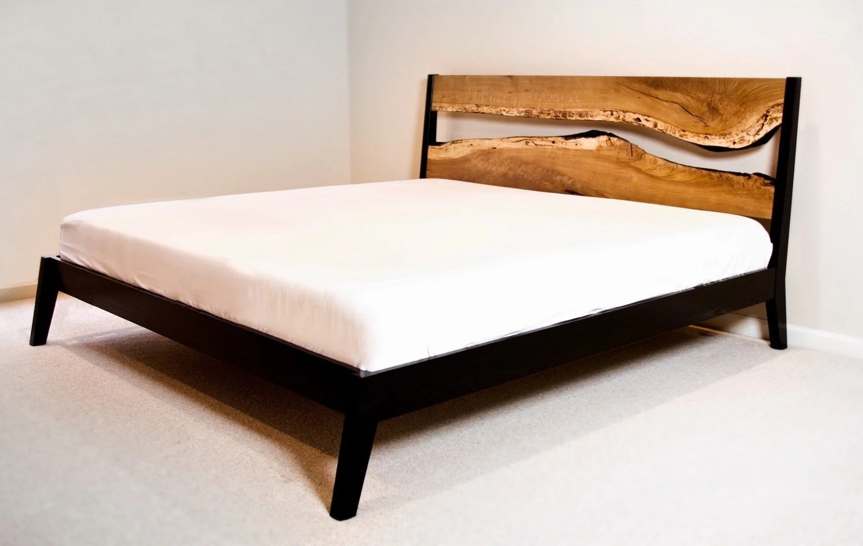 Platform Bed with Split Plank Design and Matte Black Frame
