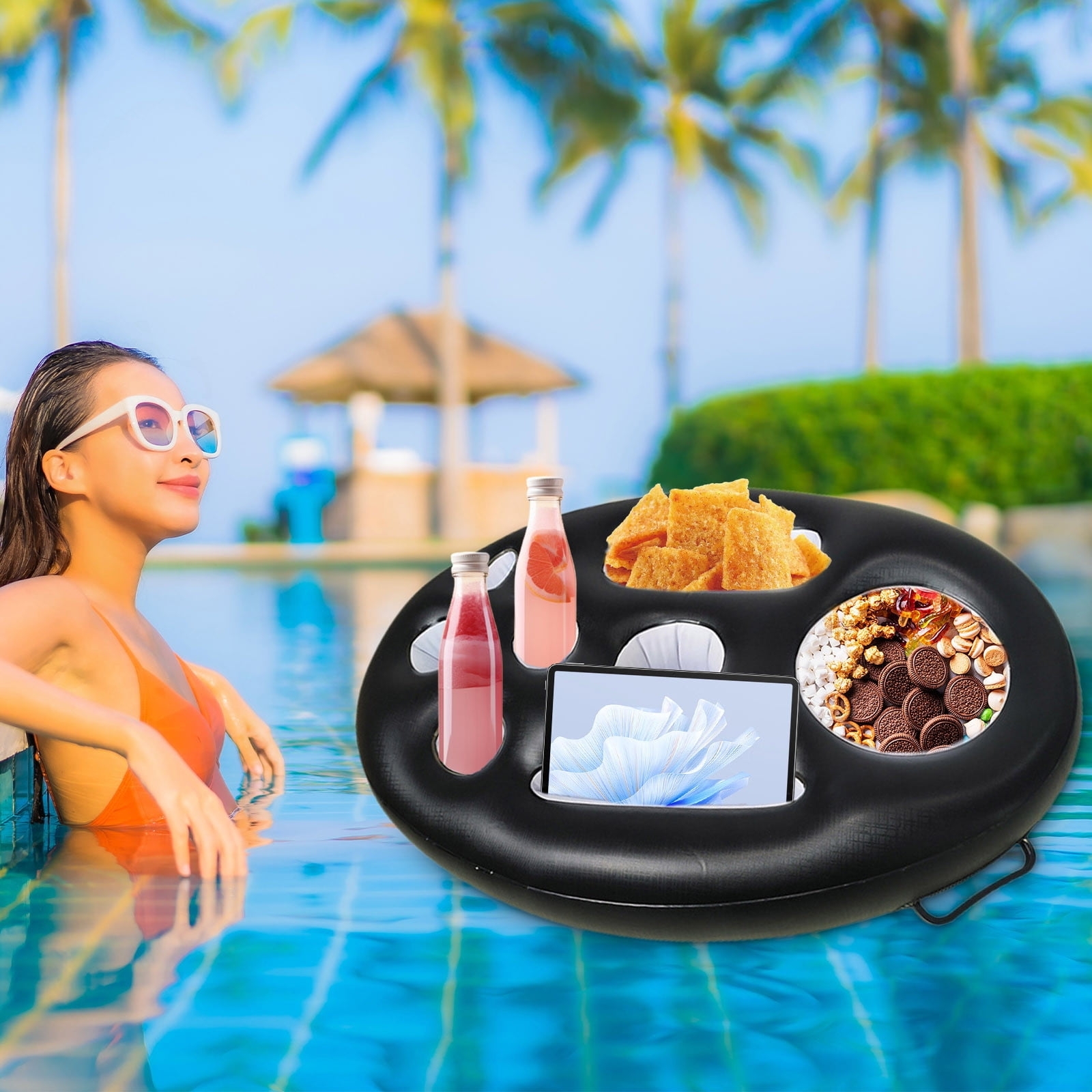 Pool Float Tray Black Device Slot Modern Snack Table