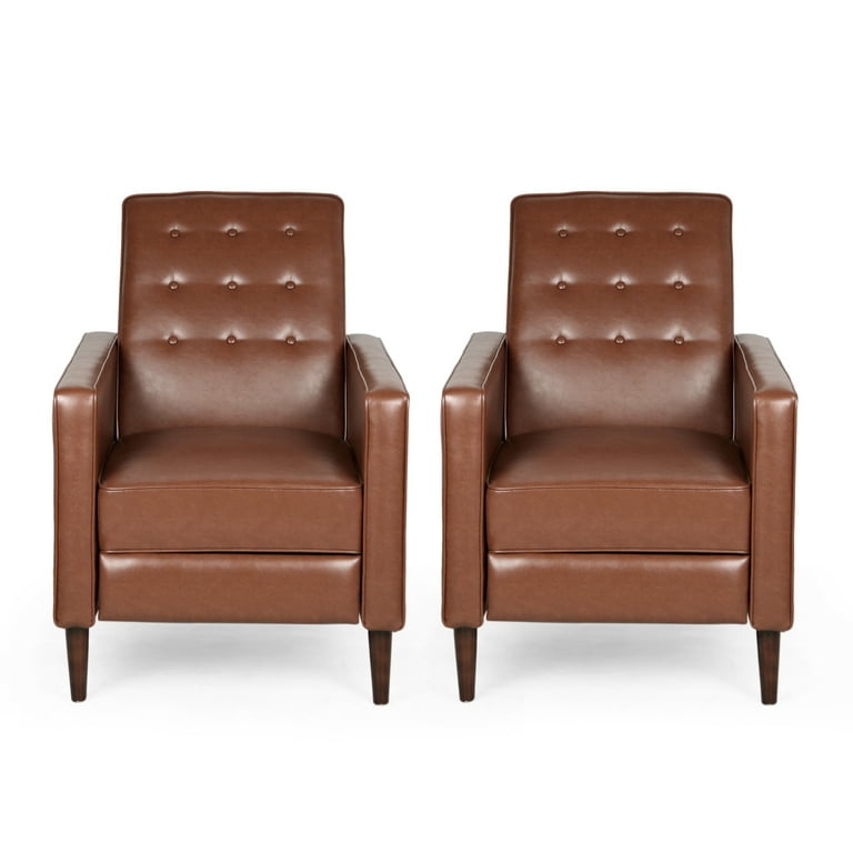 Pushback Recliner in Cognac Brown with Button Tufting