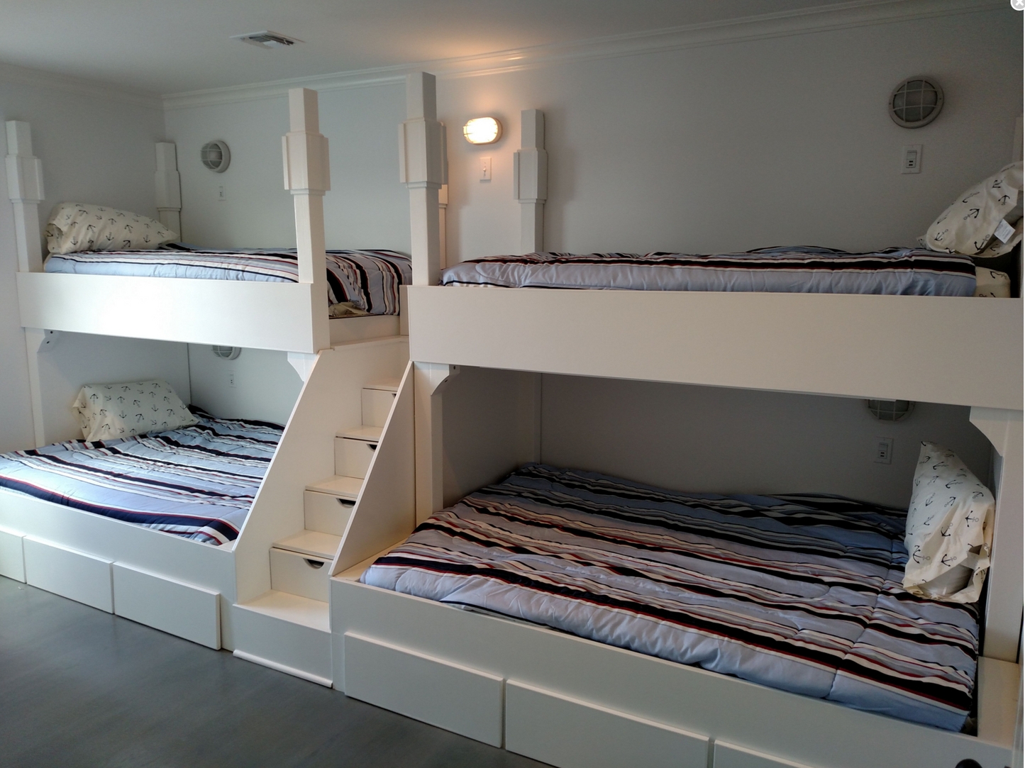 Quad Bunk Bed: Maritime Bulkhead Lights Wood Tone Bed