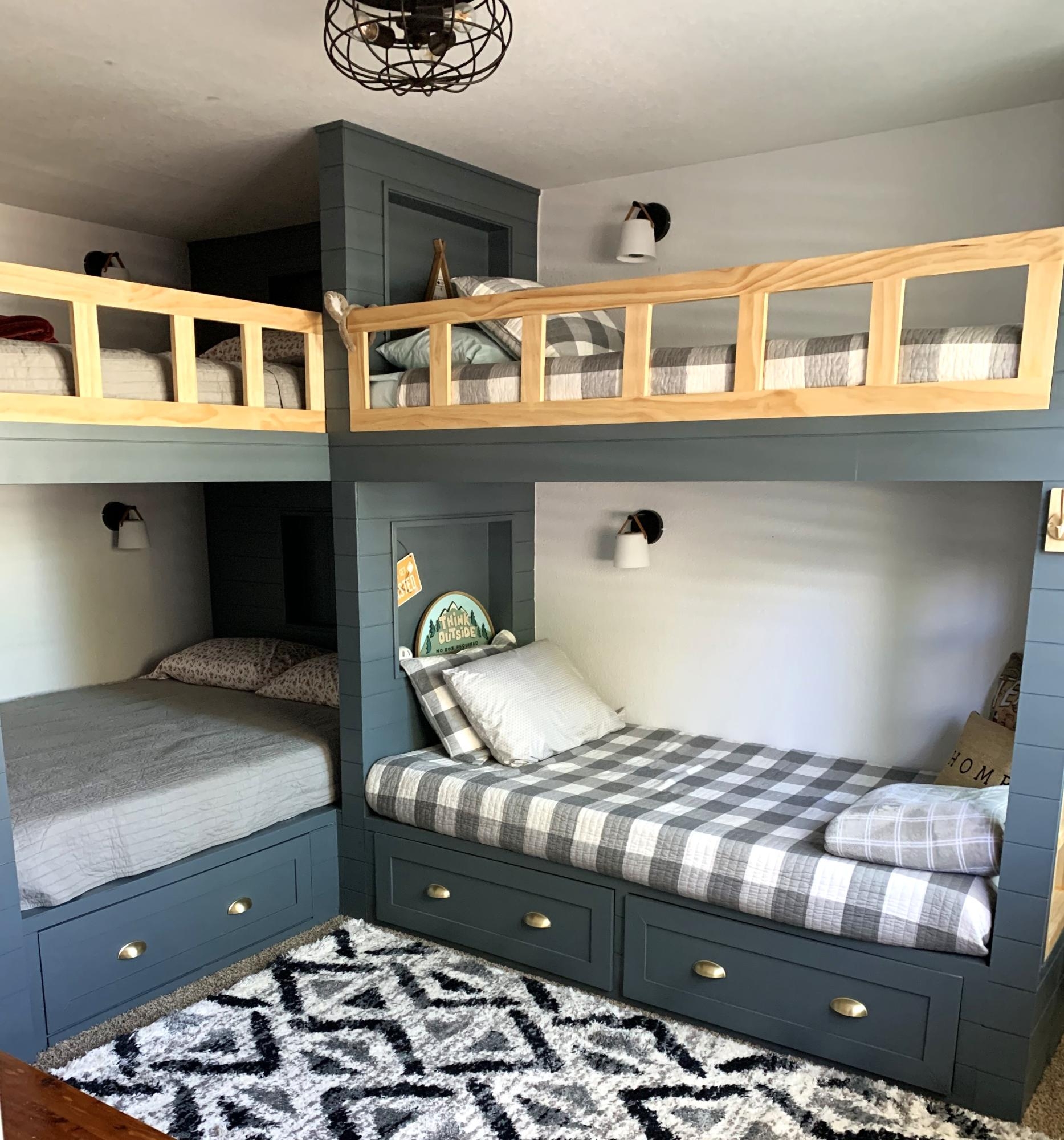 Quad Bunk Bed: Slate Blue Finish Corner Configuration