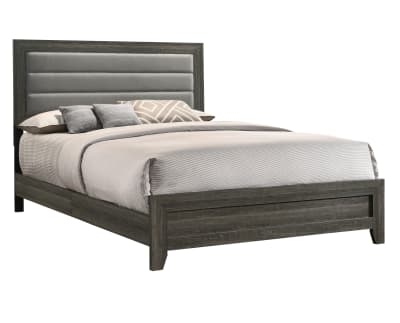 Queen Bed Charcoal Grey Channel Tufted Headboard Ash Brown