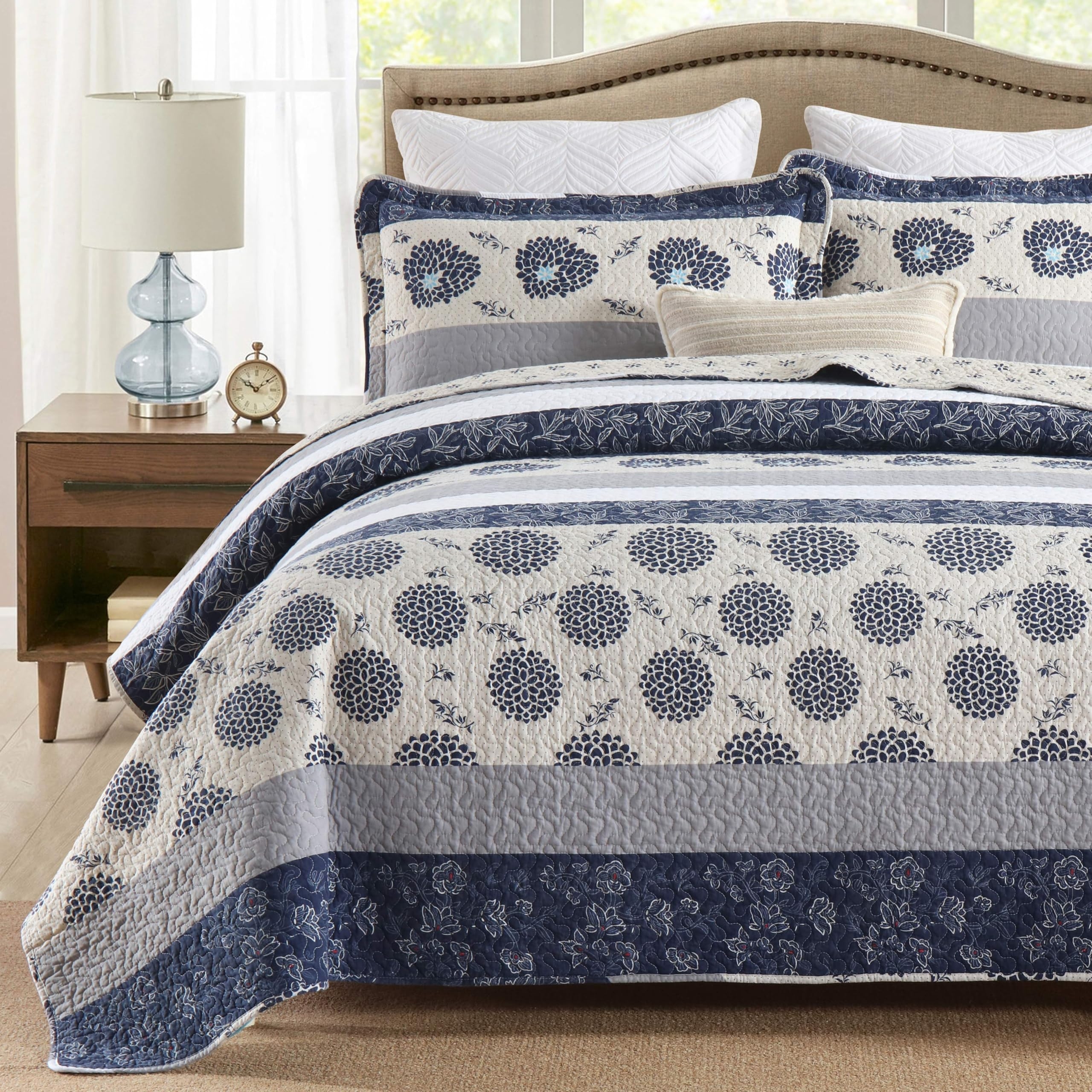 Navy And White Bedspread