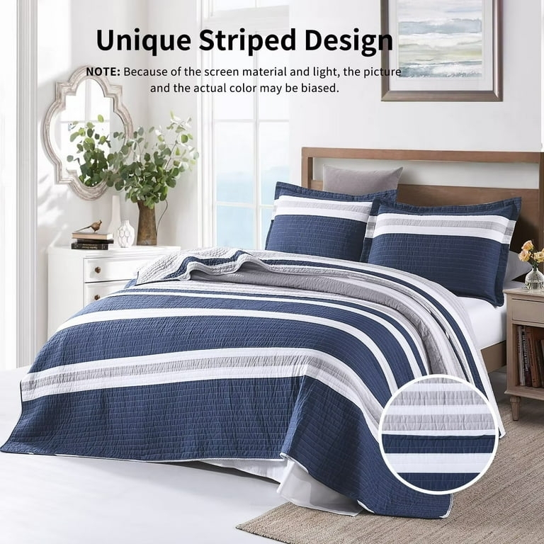 Quilt Set Matte Coastal Stripes Modern Coastal Bedding