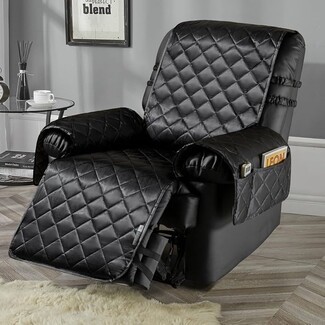 Recliner Chair Cover: Satin Like Diamond Quilting Black
