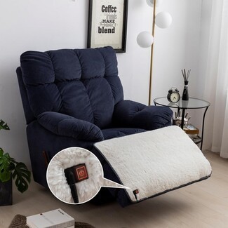 Recliner Chair: Heated Sherpa Footrest Cover Navy