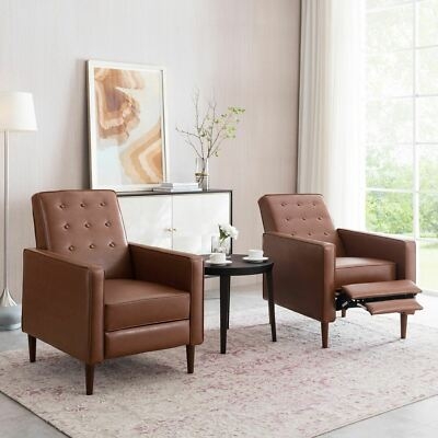 Recliner Chair in Cognac Brown with Button Tufted Detail