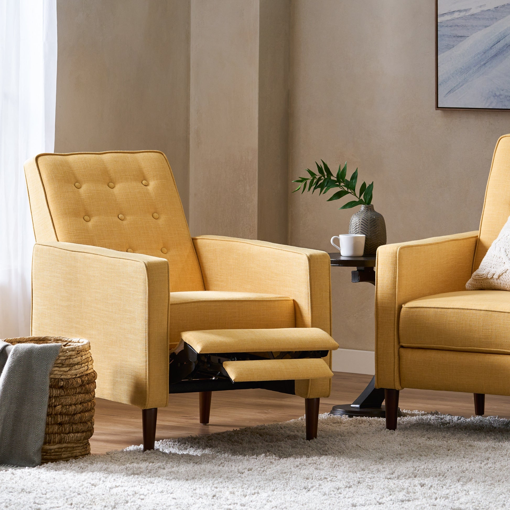 Recliner Chair with Mustard Yellow Upholstery and Tufting