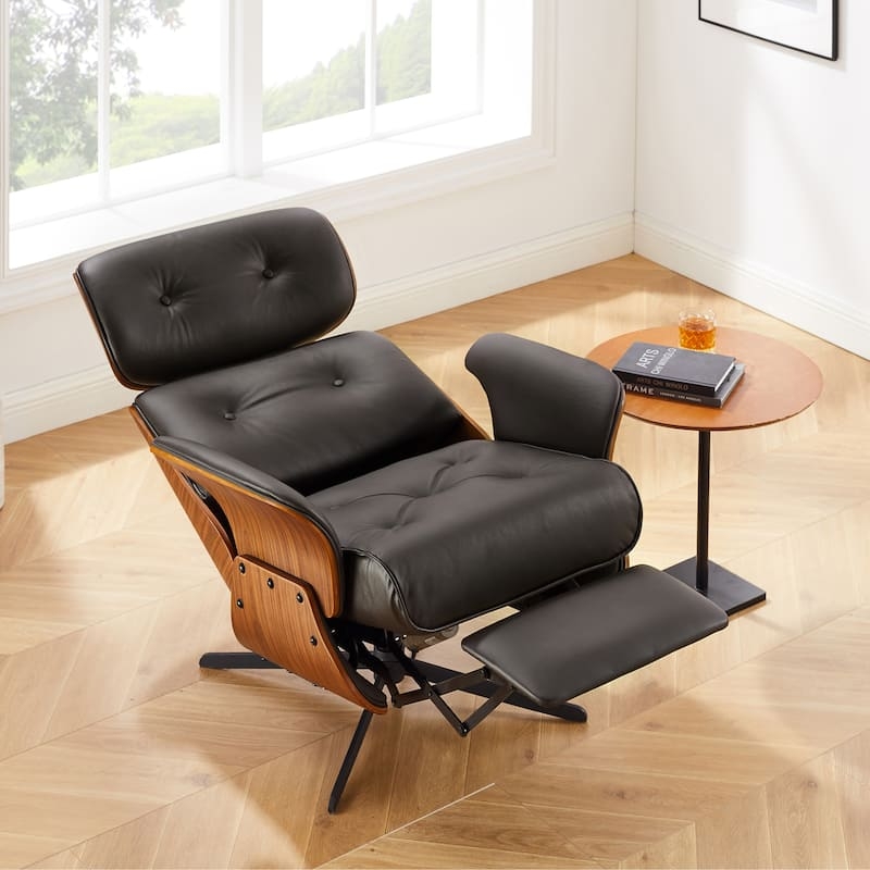 Recliner Chair with Walnut Veneer and Integrated Footrest