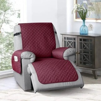 Recliner Cover: Burgundy Diamond Quilted Side Pocket