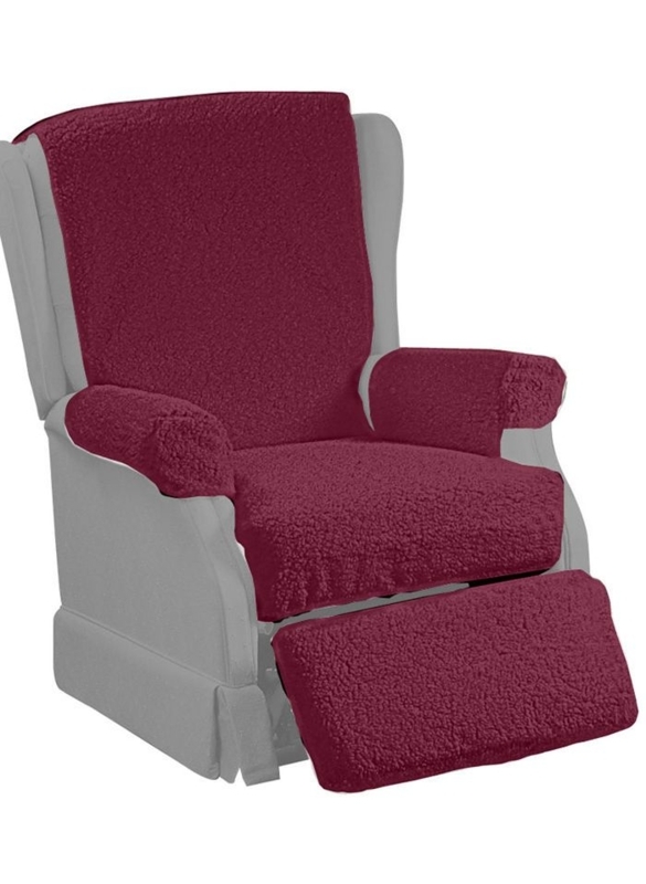 Recliner Cover Set: Burgundy Sherpa Full Protection