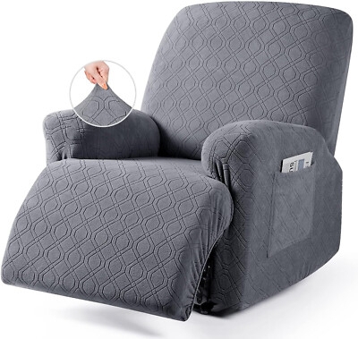Recliner Cover: Slate Grey Geometric Stretch Fit Wrap