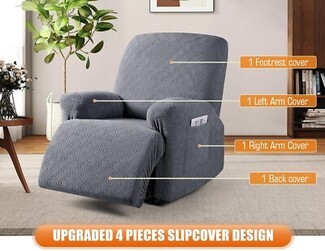 Recliner Slipcover: Charcoal 4 Piece Diamond Textured