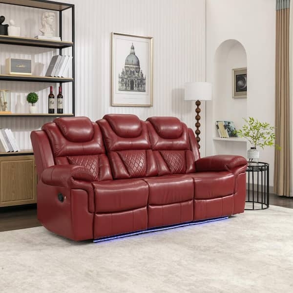 Recliner Sofa with Blue LED Strip and Wine Red Theater Seating