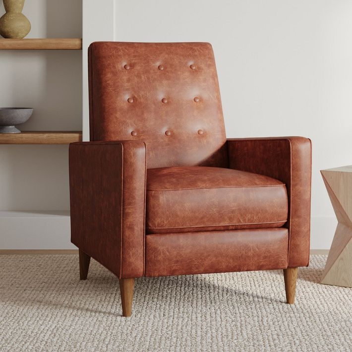 Recliner with Cognac Leather Look and Button Tufting
