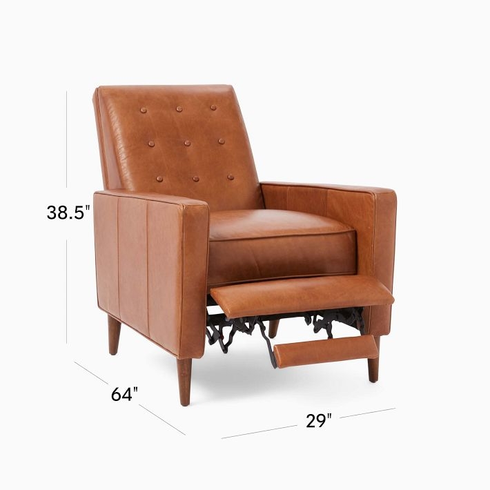 Recliner with Slim Profile and Cognac Brown Leather Like