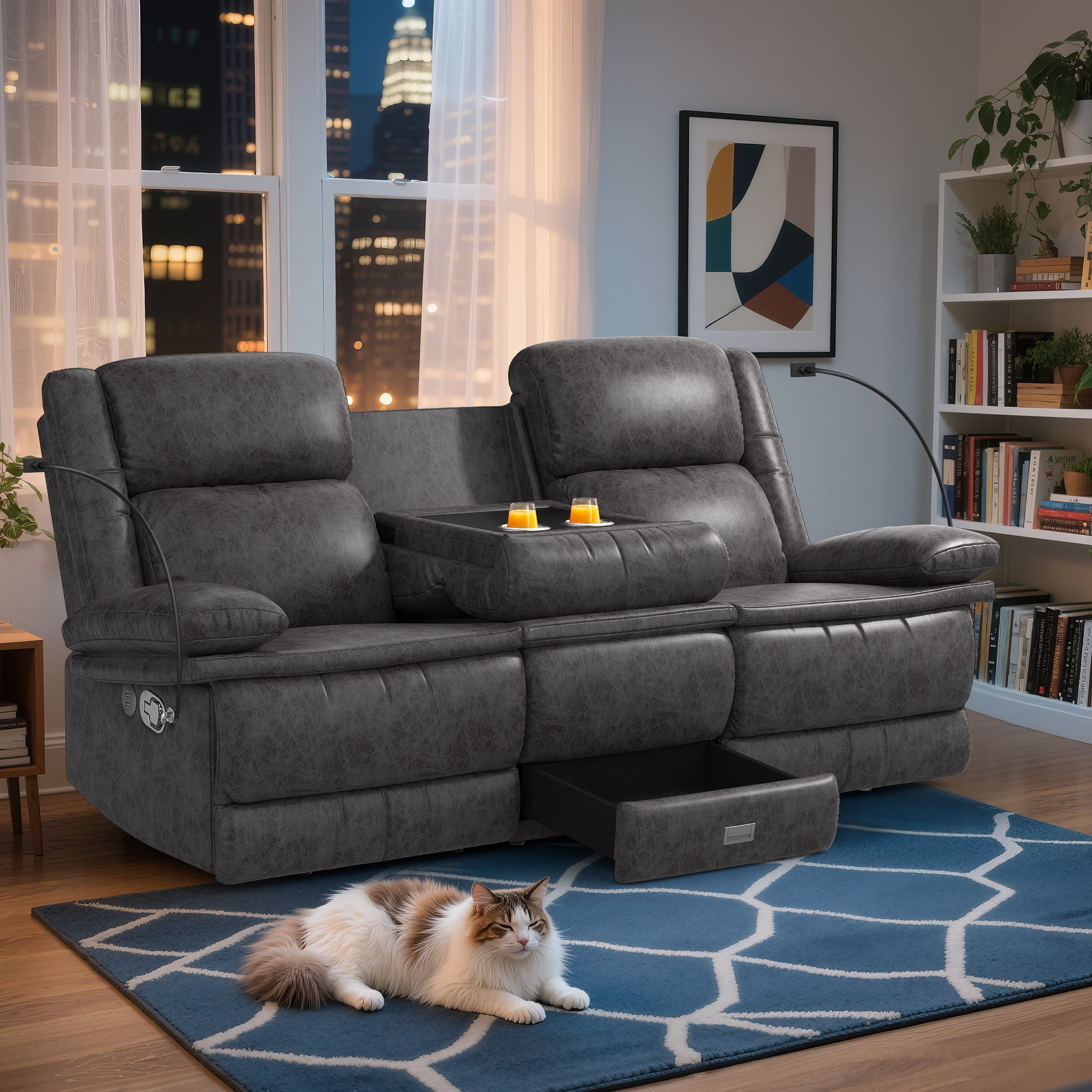 Reclining Loveseat: Media Room Hidden Pull Out Drawer