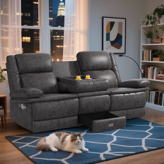 Reclining Loveseat: Media Room Hidden Pull Out Drawer