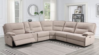 Reclining Sectional Curved Corner with Khaki Power Motion