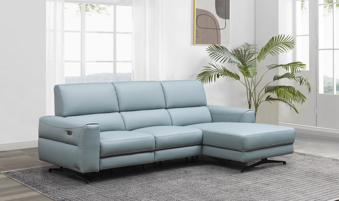 Reclining Sectional Dusty Blue Finish and Sleek Blue Seating