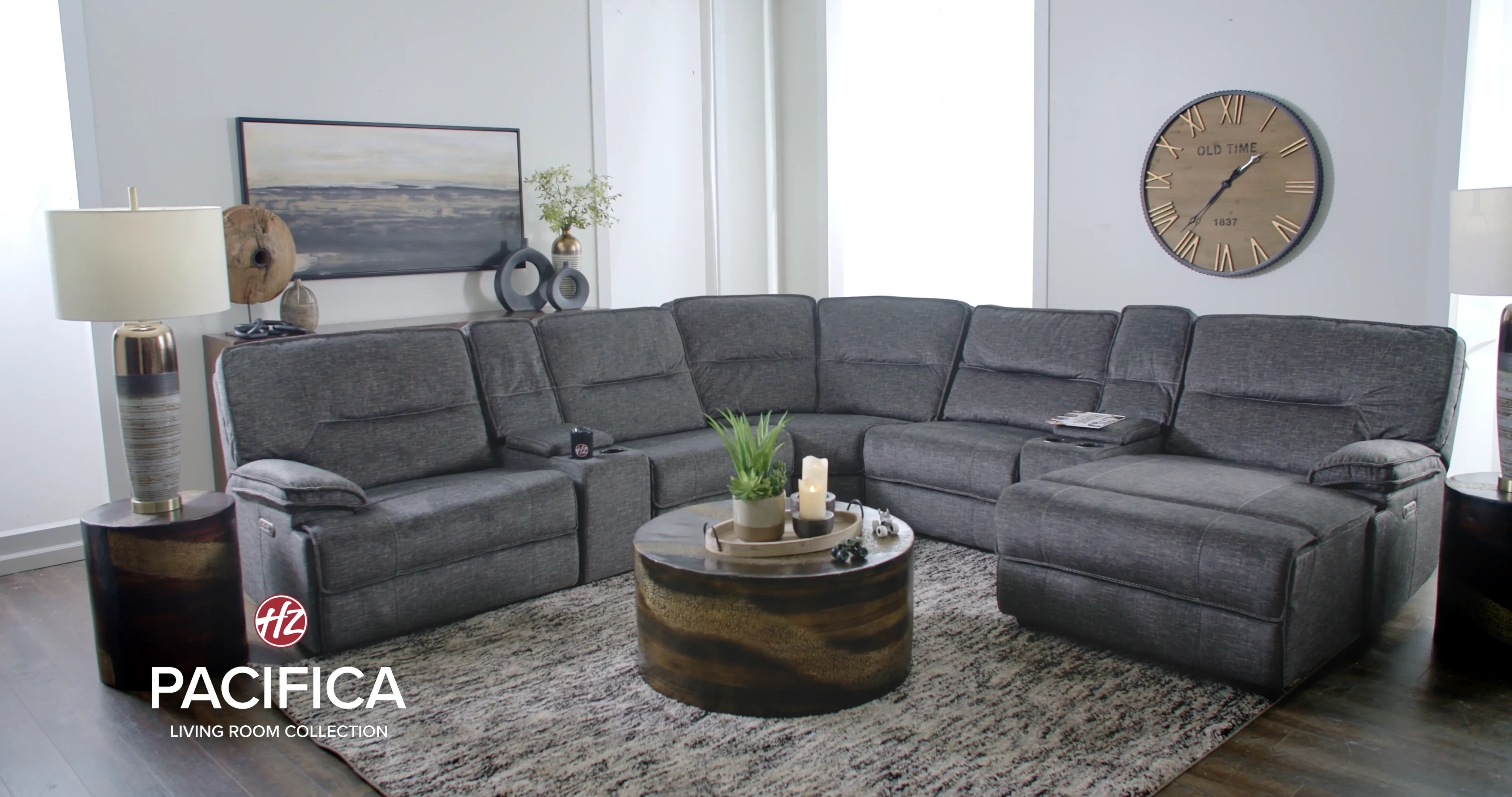 Reclining Sectional Heathered Upholstery with Gray Chaise End