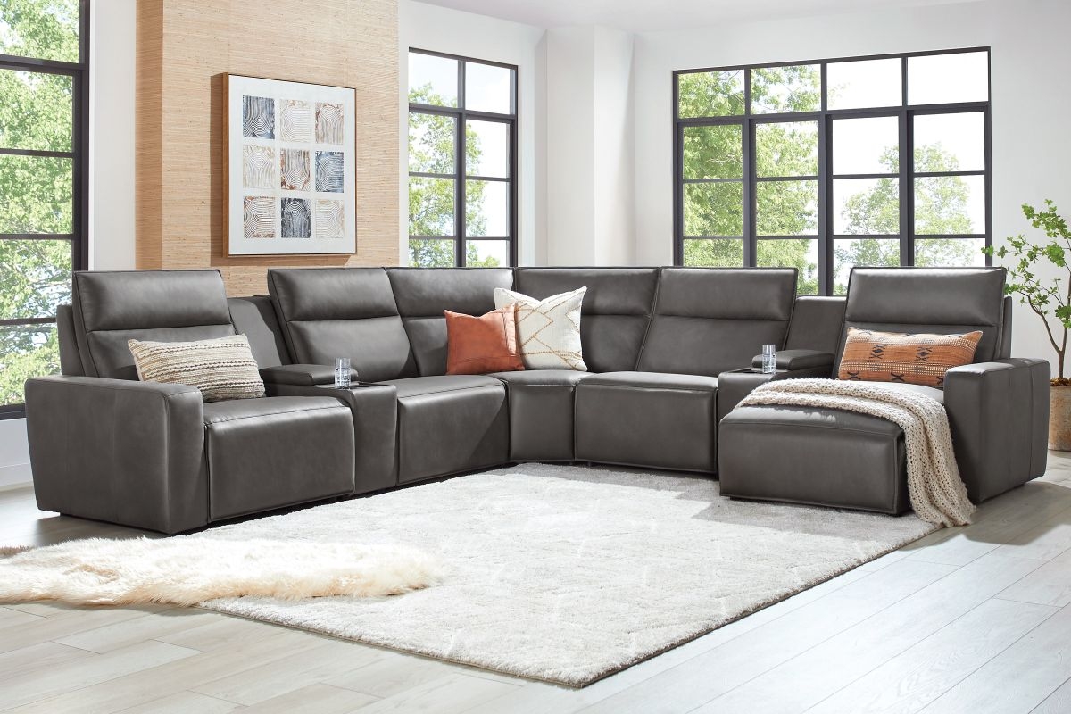Reclining Sectional Storage Consoles and Charcoal Grey Sofa