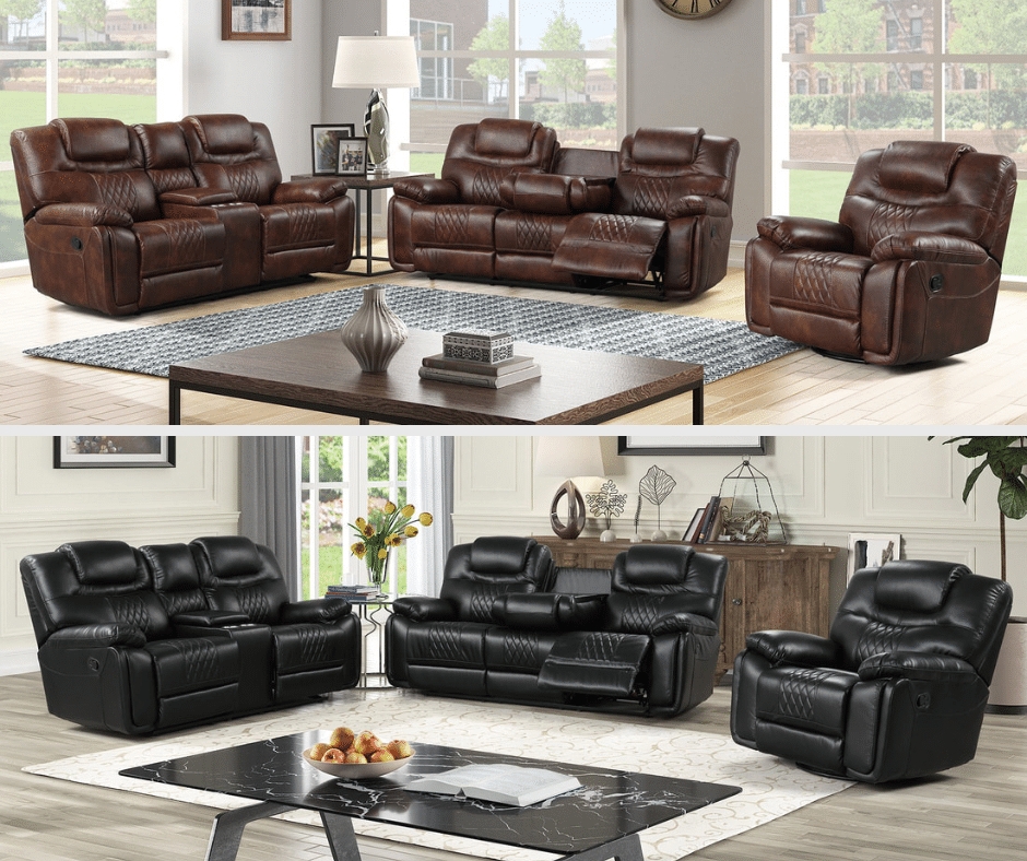 Reclining Set: Black Diamond Quilted Stitching Theater Sofa