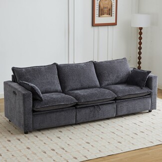 Reclining Sofa: Chenille Texture Modular Block Profile Couch
