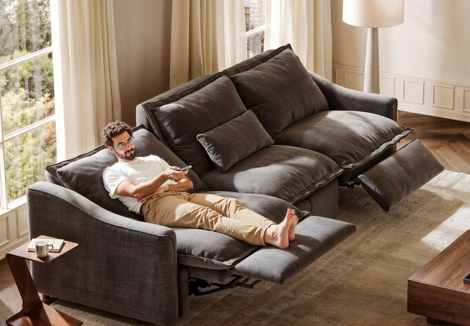 Reclining Sofa: Modern Power Pillow Back Living Room Set