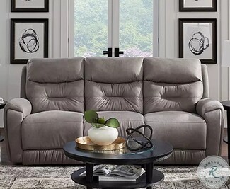 Reclining Sofa: Mushroom Power Headrest Triple Seat Couch